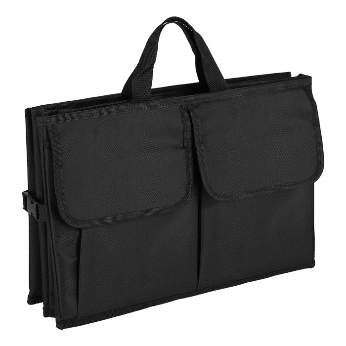 BL-054, Organizador plegable para auto. Con dos compartimientos, 2 bolsas exteriores, 4 bolsas de malla y asas