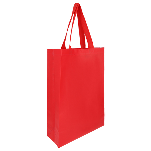 BL-067, Bolsa ecológica laminada y termo sellada de non woven con fuelle de 10 cm y asa de 18.5 cm.