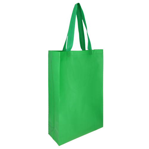 BL-067, Bolsa ecológica laminada y termo sellada de non woven con fuelle de 10 cm y asa de 18.5 cm.